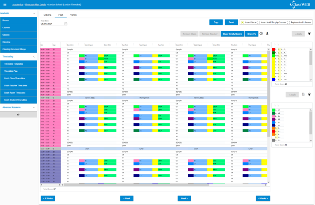 Timetabling module screen