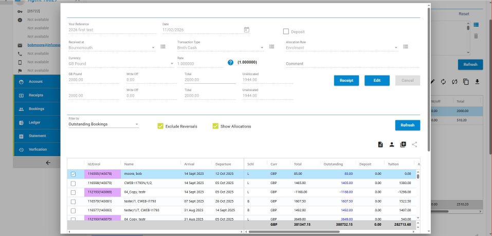 Class debt collection screen