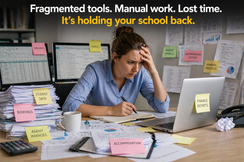 Example of a cluttered, fragmented school administration setup with multiple spreadsheets and systems
